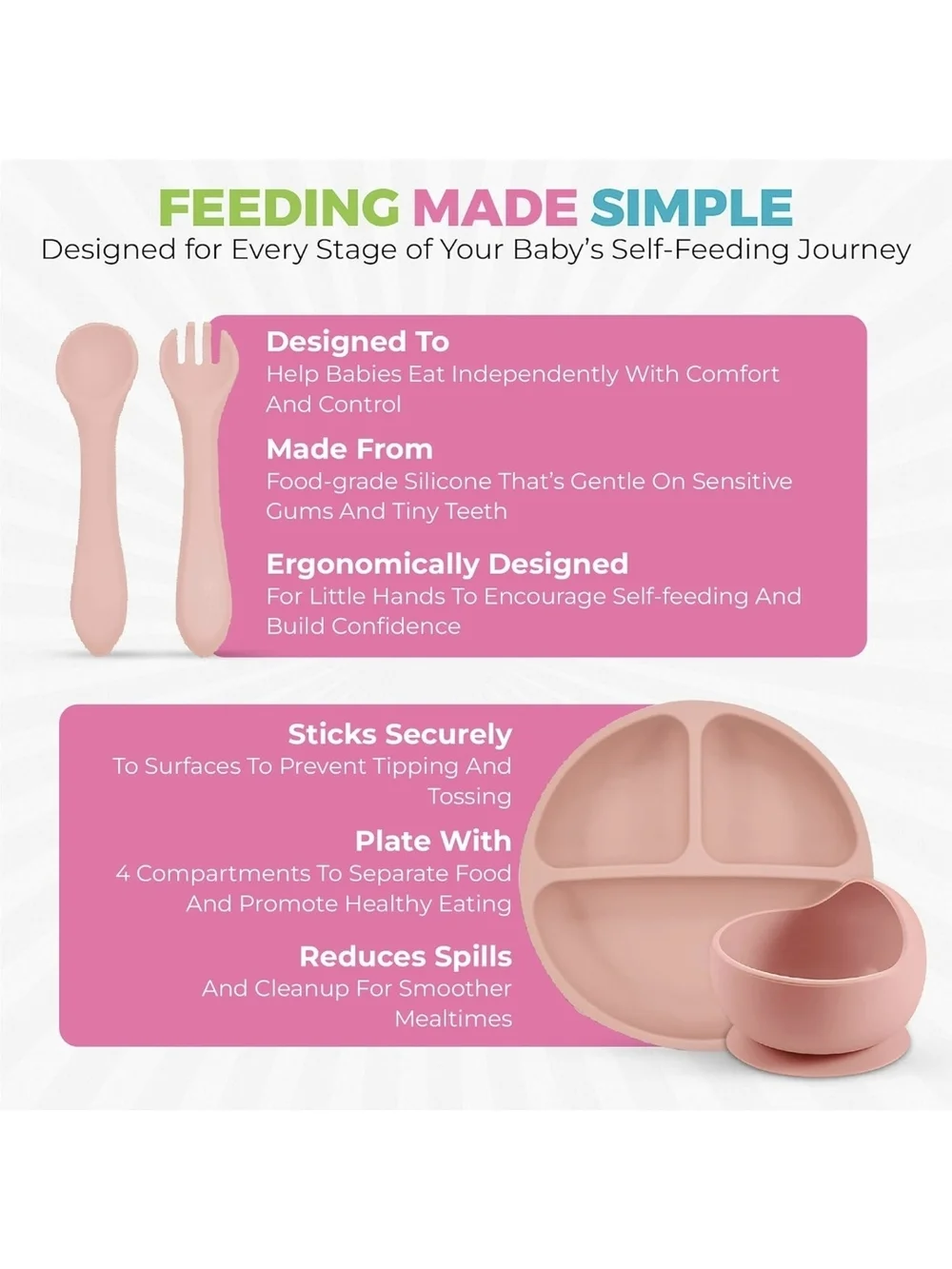 Silicone Baby Suction Plate & Bowl Set - Pink